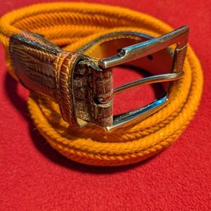 Vintage Trafalgar Woven Orange Belt With Leather Size 34